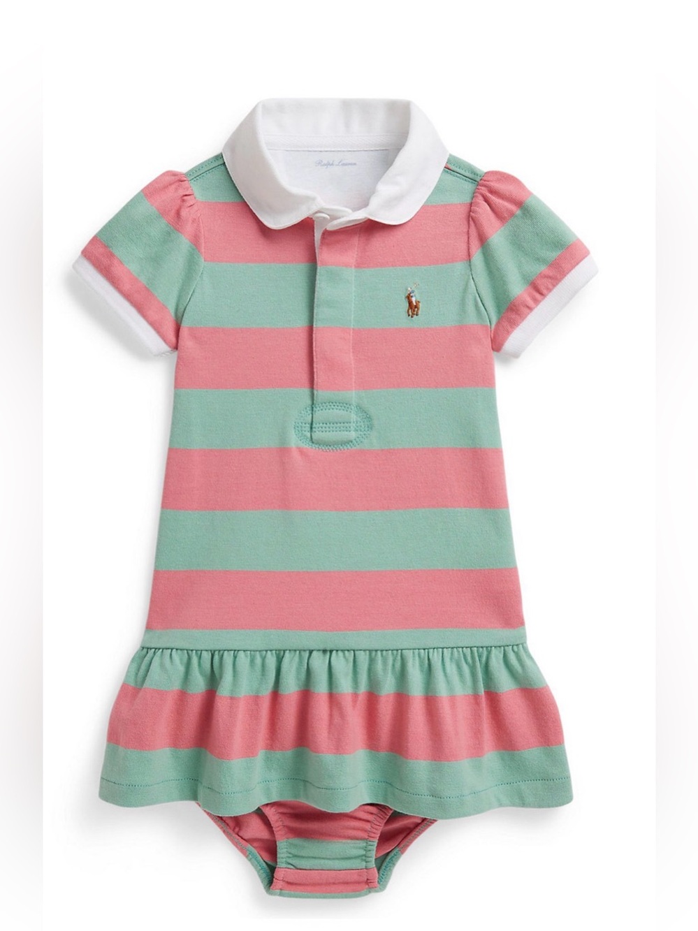 Ralph Lauren Pink and Mint Green Rugby Striped Polo Dress 6m